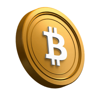 Koin BTC Bitcoin diposisikan miring sebagai elemen visual pada bagian hero